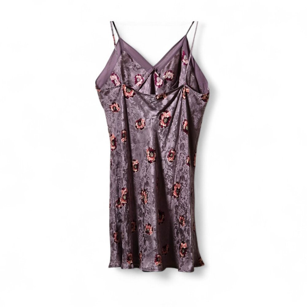 100% Silk Floral Chemise Nightgown Size M Purple Slip Cami Lingerie - Picture 5 of 10